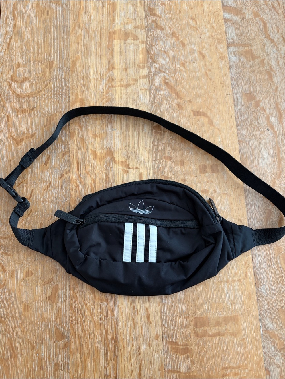 adidas Black Waist Bag with White Three Stripes